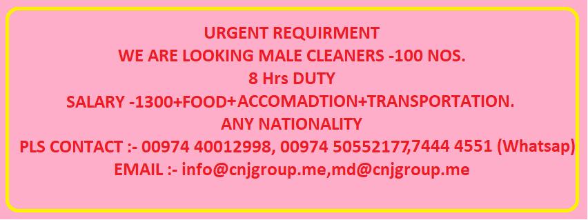 We are Looking 100 Male Cleaners